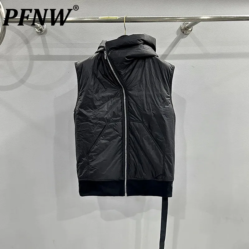 

PFNW Men's Dark Spring Summer Winter Niche Design Wizard Hat Oblique Zipper Chic Cotton Waistcoat Tide Jacket Punk Vest 12P1099