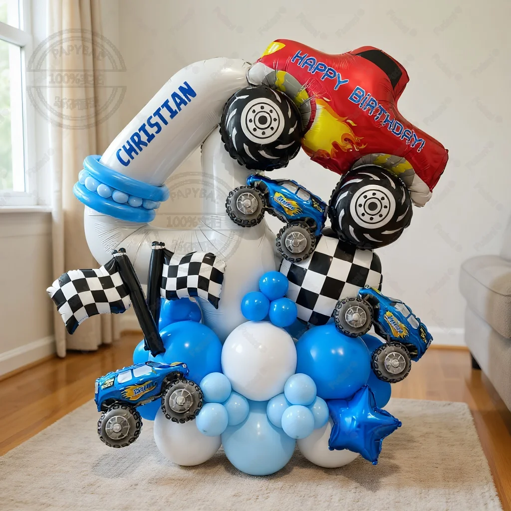 Coole LKW-Ballon-Auto-Themenparty-Dekorationen für den 3., 4. und 5. Geburtstag, Happy Birthday LKW Heliumballons, Partyzubehör