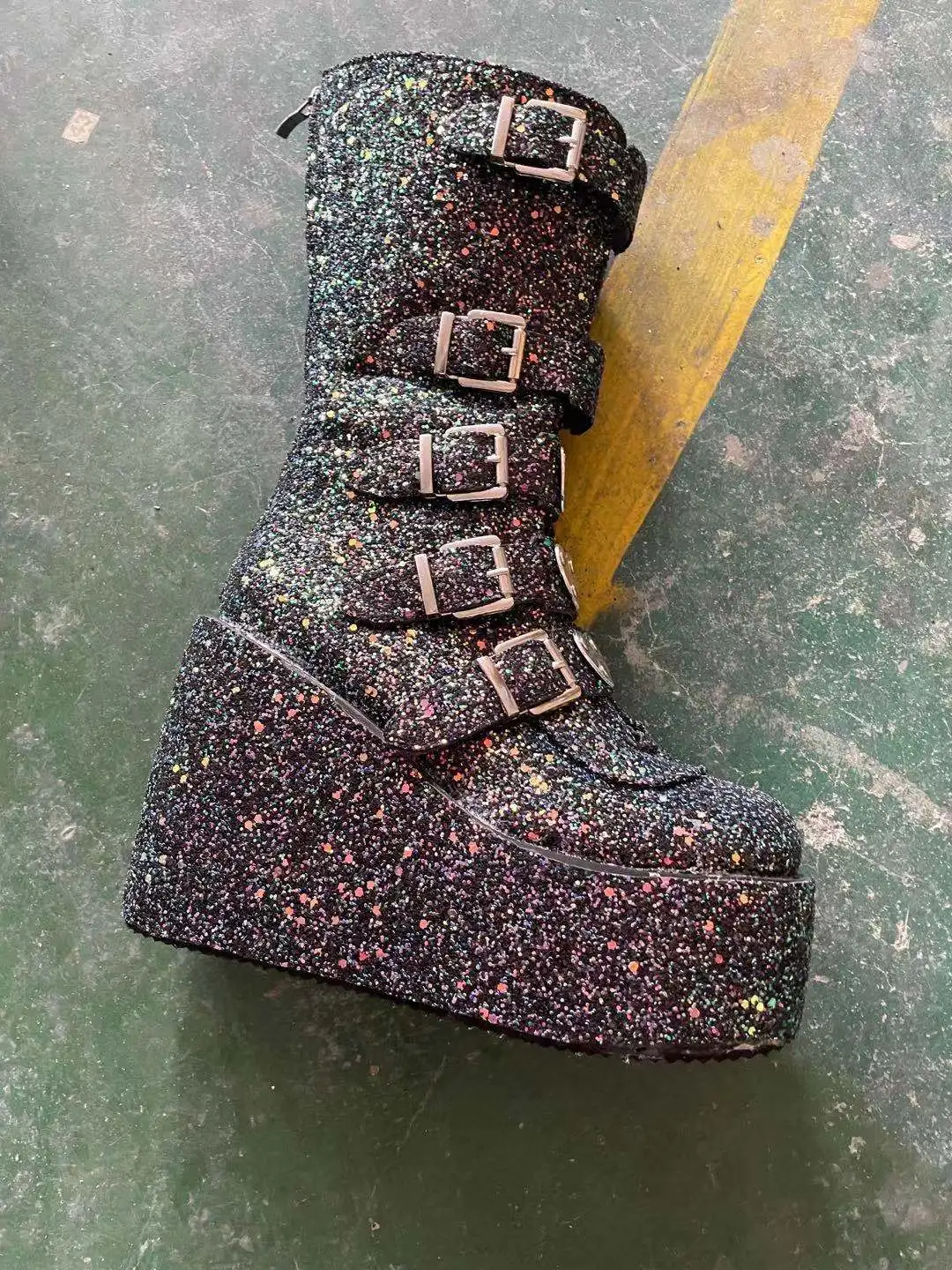 Brand Design Big Size 43 Black Gothic Style Cool Punk Motorcycles Boots Female Platform Wedges High Heels Calf Boots Women Shoes platform boots,women boots
