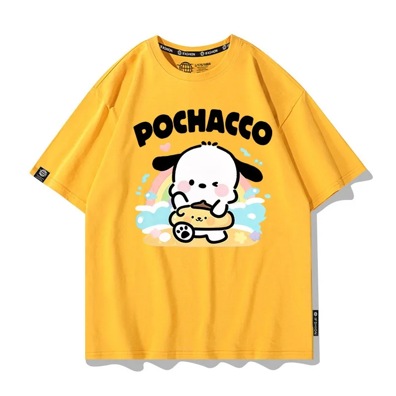 어린이 티셔츠 캔디 컬러 푸딩 도그 파차 도그 퓨어 코튼 프린트 부모 자녀 루즈 라운드 넥 탑 여름 새 스타일