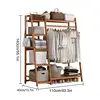 Wooden Garment Coat Clothes Hanging Heavy Duty Rack with top shelf and 2-tier Shoe Clothing Storage Organizer Shelves 6