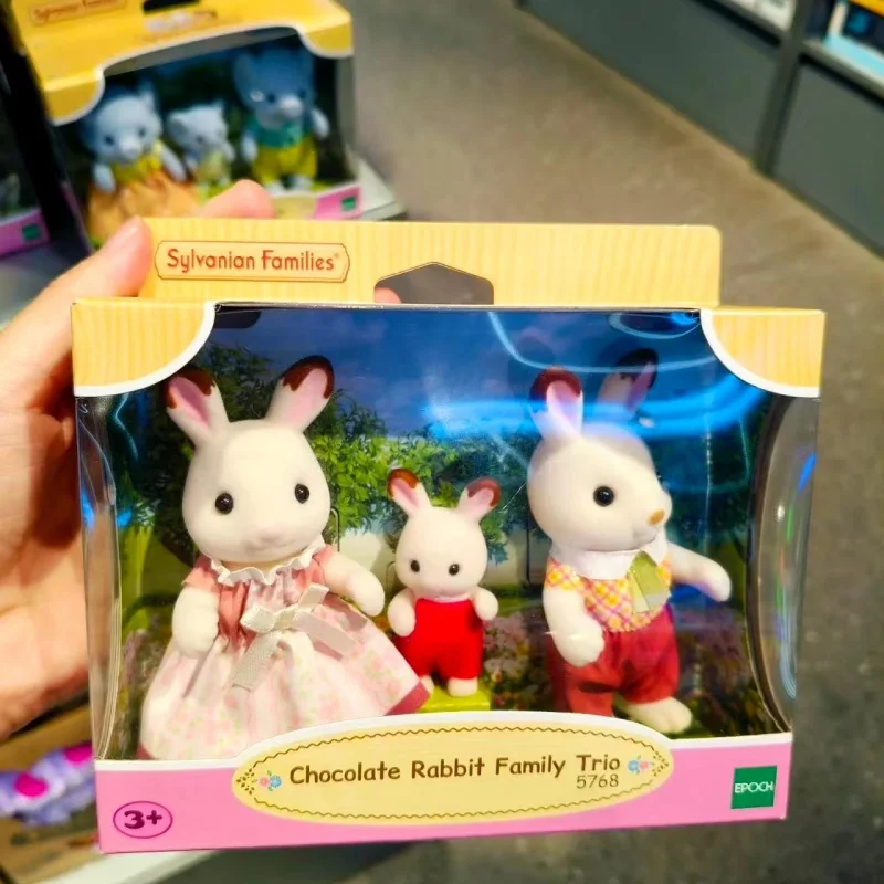 Sylvanian Families Anime Girl Figures Calico critters Furniture Set  chocolate rabbit family trio 2