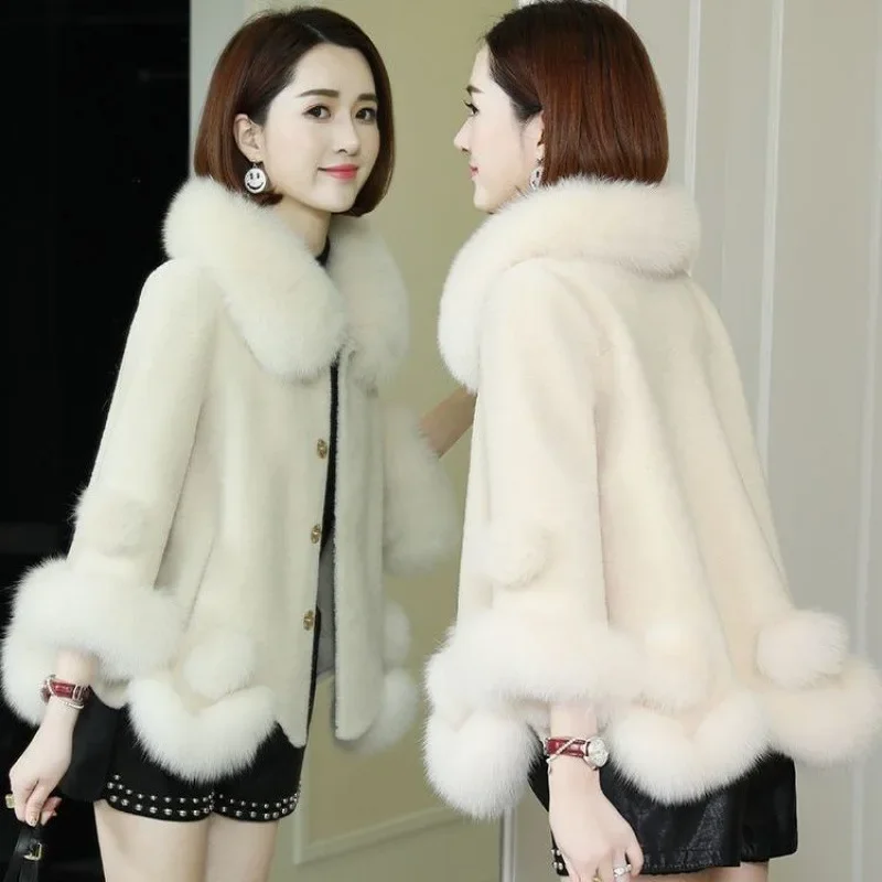 

ZXRYXGS 2024 Autumn Winter Temperament Elegant Fashion Coats Premium Faux Fur Coat Korean Faux Fox Fur Collar Women Jackets