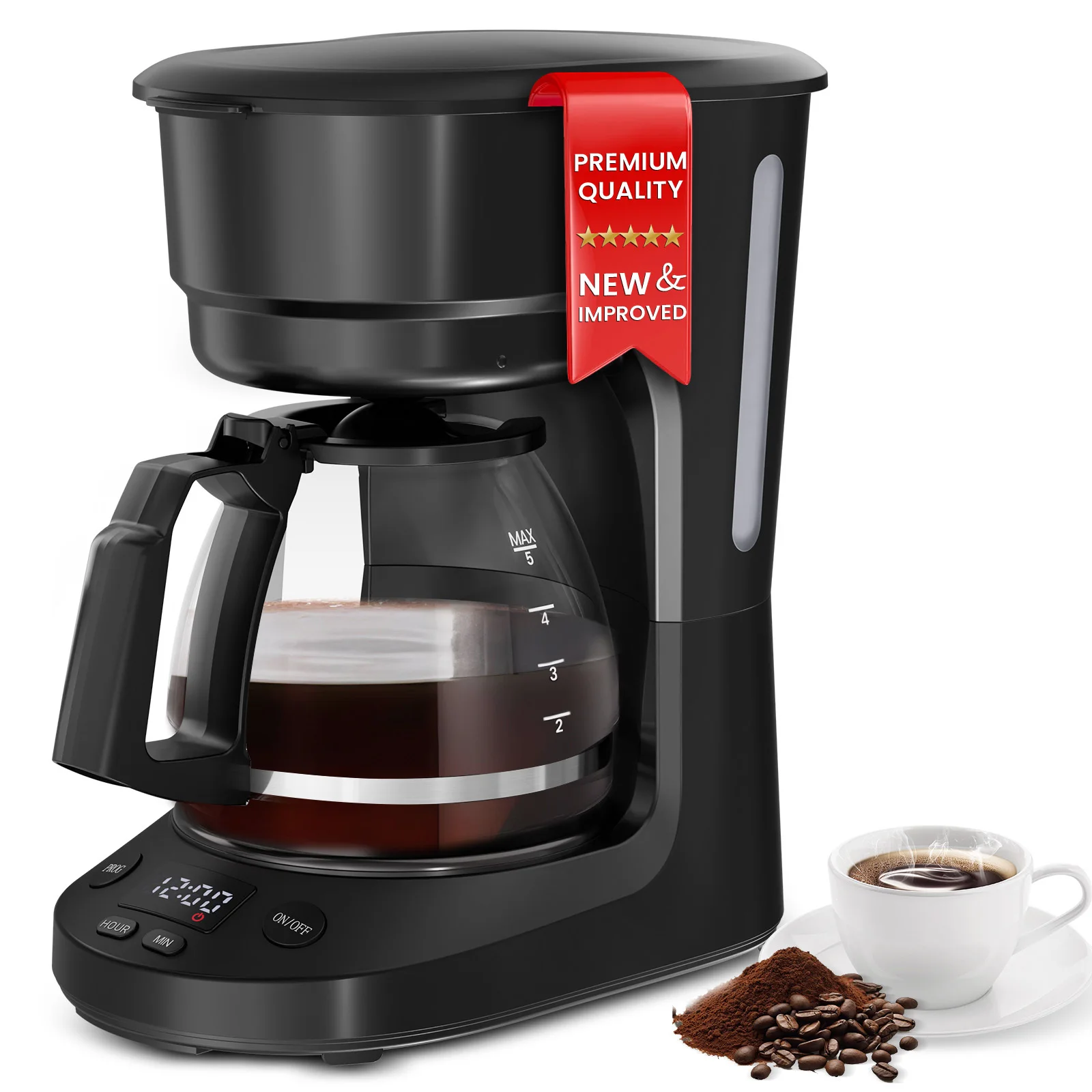 5-Cup/Single Serve Coffee Maker, Single Serve Coffee Maker K Cup 2 in 1 Coffee Machine with Ground Coffee & Pods Coffee, 6 to