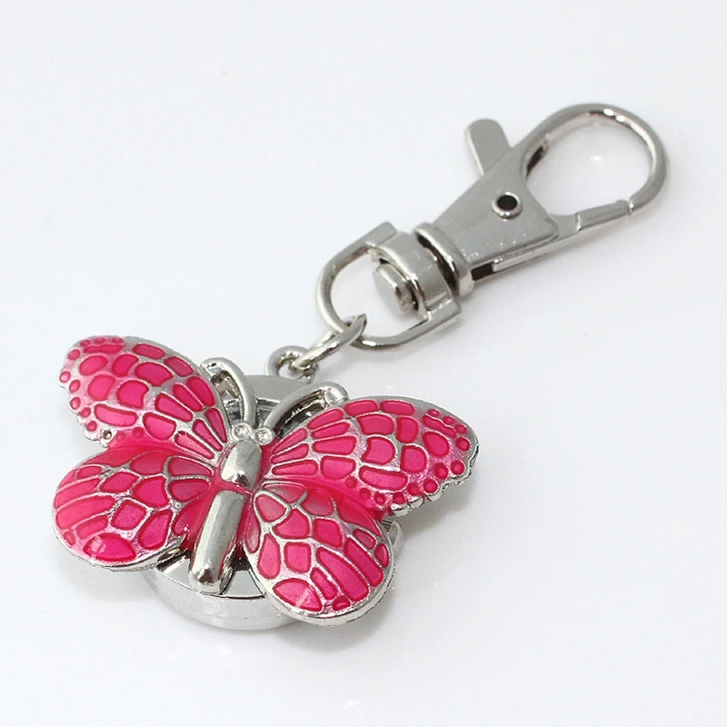 Butterfly Fashion Pocket Pendant Keyring Watch with Chain and Gift Bag - Stylish Clip-On Accessory
