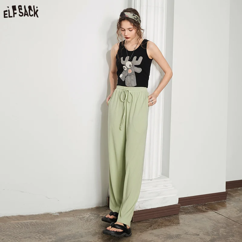 ELFSACK Drape Wide Leg Pants Women 2023 Spring High Waist Casual Daily Trousers