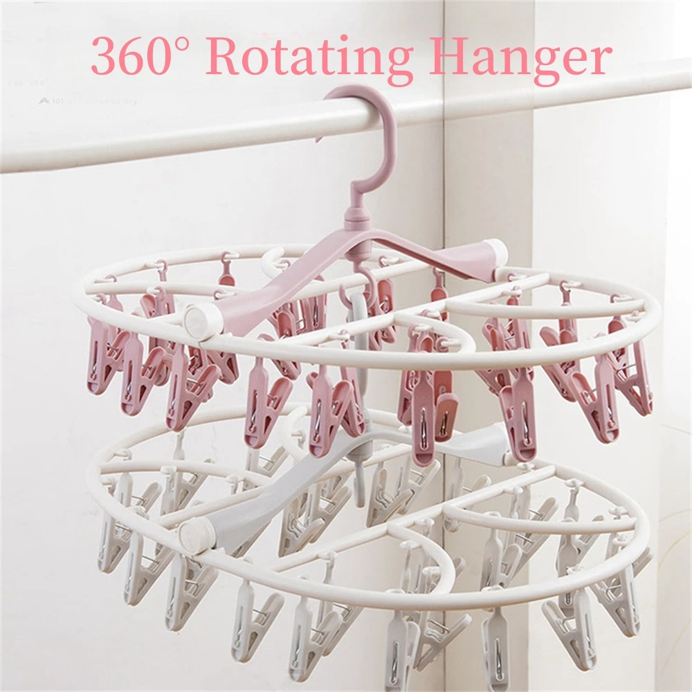 Multifunction Plastic Clothes Dryer Rack 360° Folding Clothes Dryer Hanger Household Laundry Organizer Racks 8/12/20/24/32 Clip 1