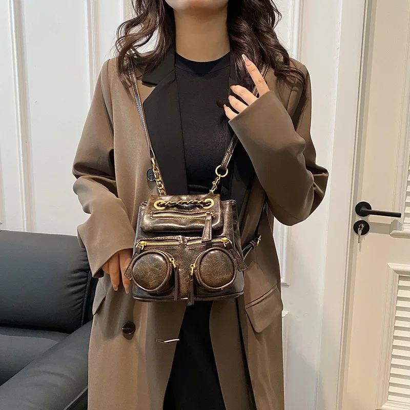 New Luxury Designer 2023 Retro Mini Pu Leather Backpack Women Shoulder Bags For Girl Women Travel Backpacks College Student Bags
