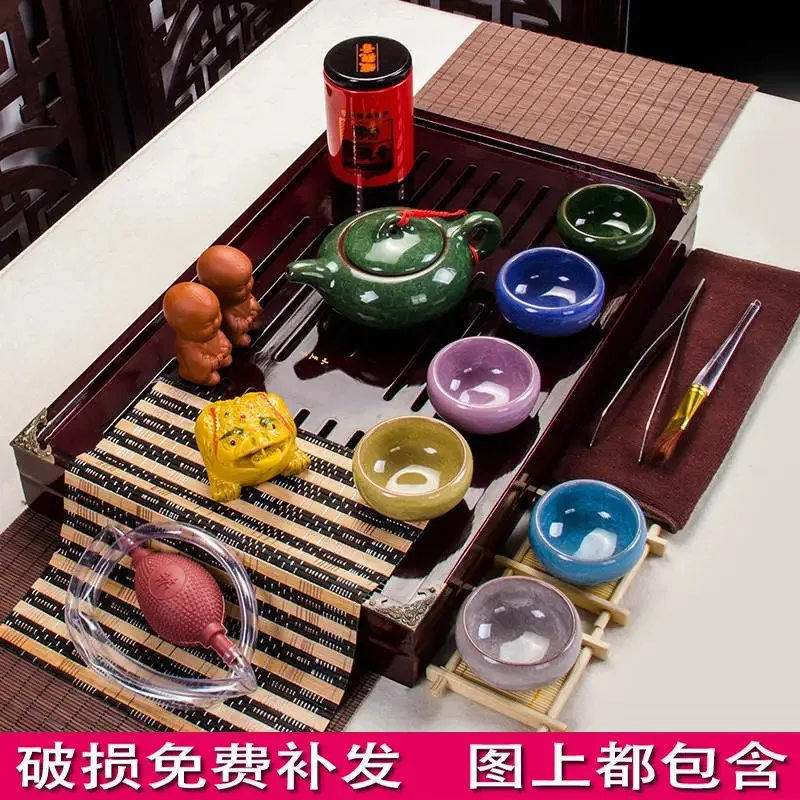 Ceramic Purple Clay Tea Set Kung Fu Pot Infuser Solid Wood Tea Tray Teapot Teacups Drinkware Chinese Gaiwan tea cup tea ceremony tools tea set