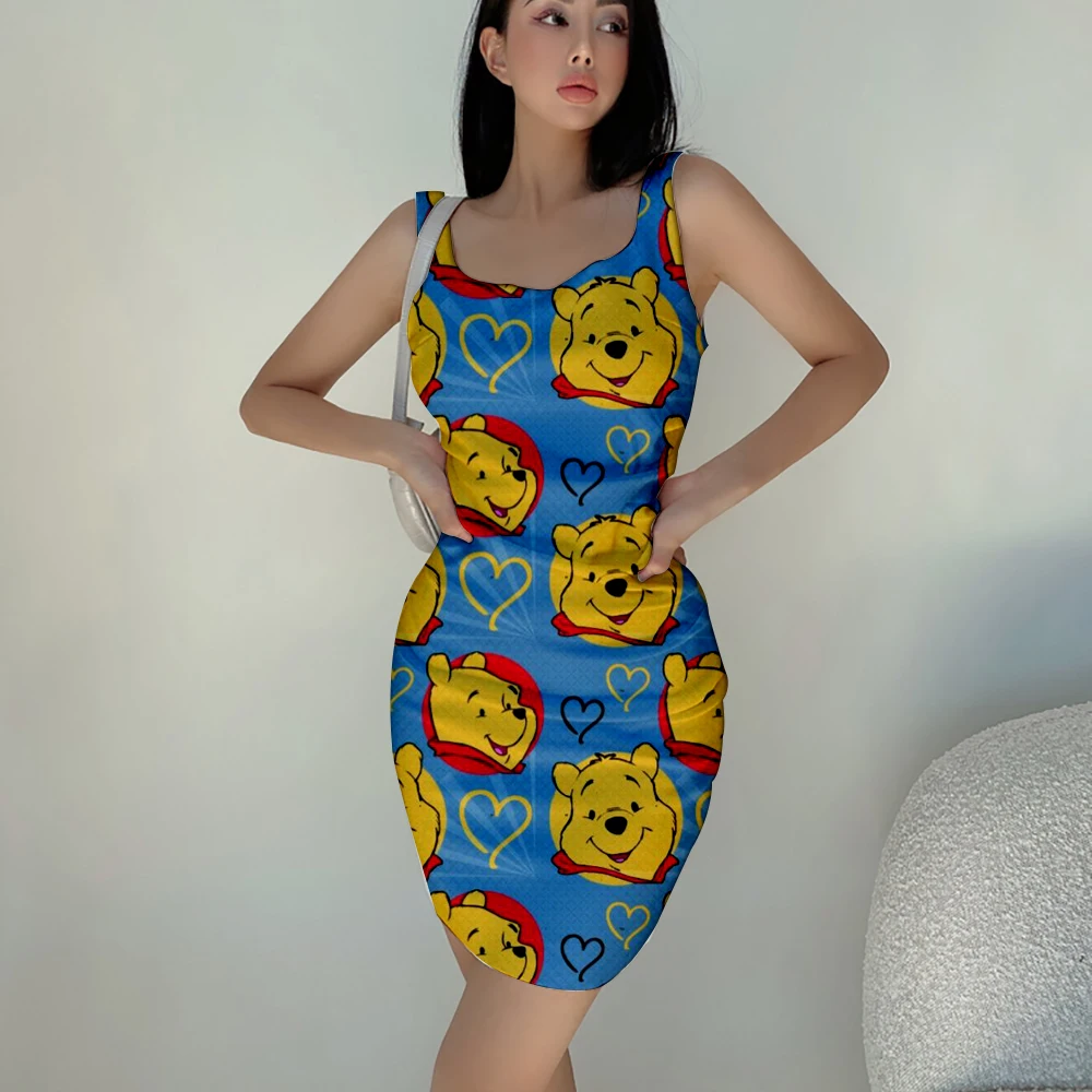 

Disney Winnie the Pooh Pattern Dress Summer New Cute Sexy Queen Nightclub Party 3D Printing Trend Slim Ladies Sling Dress Y2K