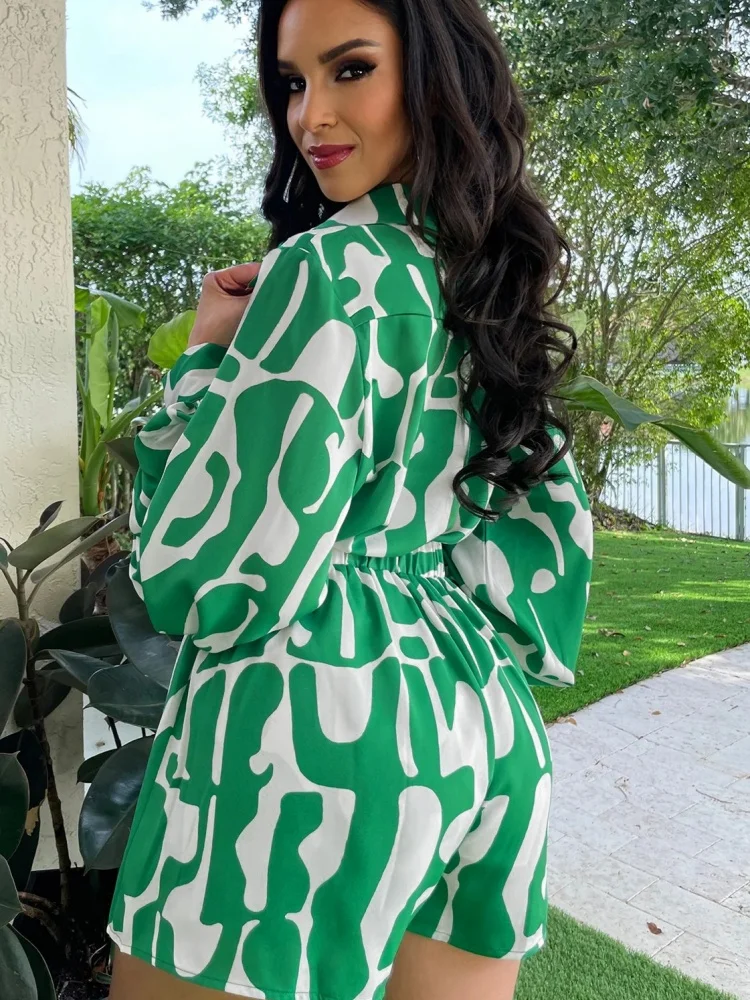 Wmstar Two Piece Sets Women Wholesale Loose Printed Button Top Shirt Casual Women's Shorts Set Summer 2025 Beach Outfits