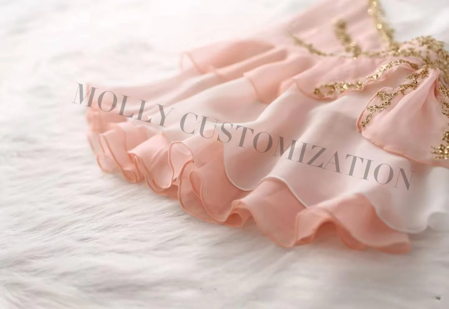 Maßgeschneiderter rosa Liebes-Charme-Chiffonrock mit kleinem Engel und Amor-Motiv für Ballettwettbewerbe für Erwachsene und Kinder – Detail 10