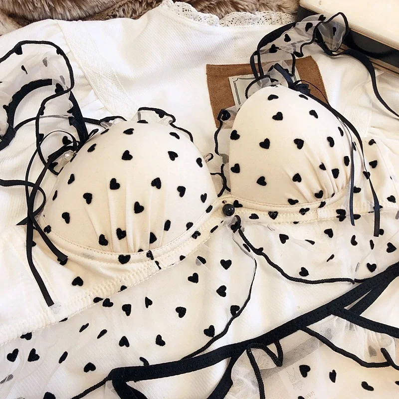 

Sweet lolita lingerie briefs women large size cute Japanese cartoon print bralette no steel ring sweet micro gathering undewear