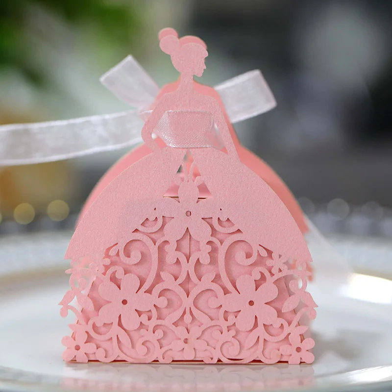 Laser Cut Pearl Paper Gift Boxes with Ribbon – Elegant Candy Chocolate Packaging for We... - SKU GBR17058 - UGI Packaging