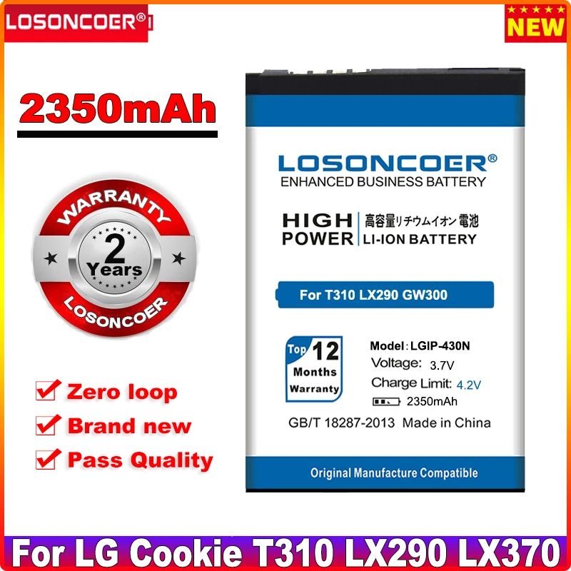 

2018 New 2350mAh LGIP-430N for LG Cookie T310 LX290 LX370 LN240 T310i T320 GS290 GW300 C300 GM360 Battery