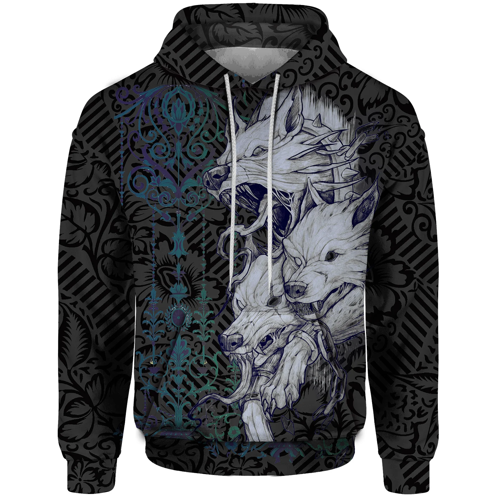Ropa de otoño para hombre, sudadera holgada gótica con capucha, ropa Y2k, sudadera con estampado de zorro y lobo, sudadera con capucha para hombre, ropa urbana Harajuku
