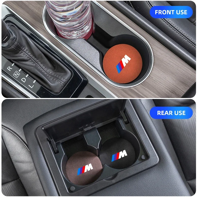 2개 논슬립 자동차 물컵 패드 스웨이드 코스터 미끄럼 방지 매트 BMW M M3 M5 M6 X3 E46 E90 F30 G20 E36 E34 X6 G20 액세서리