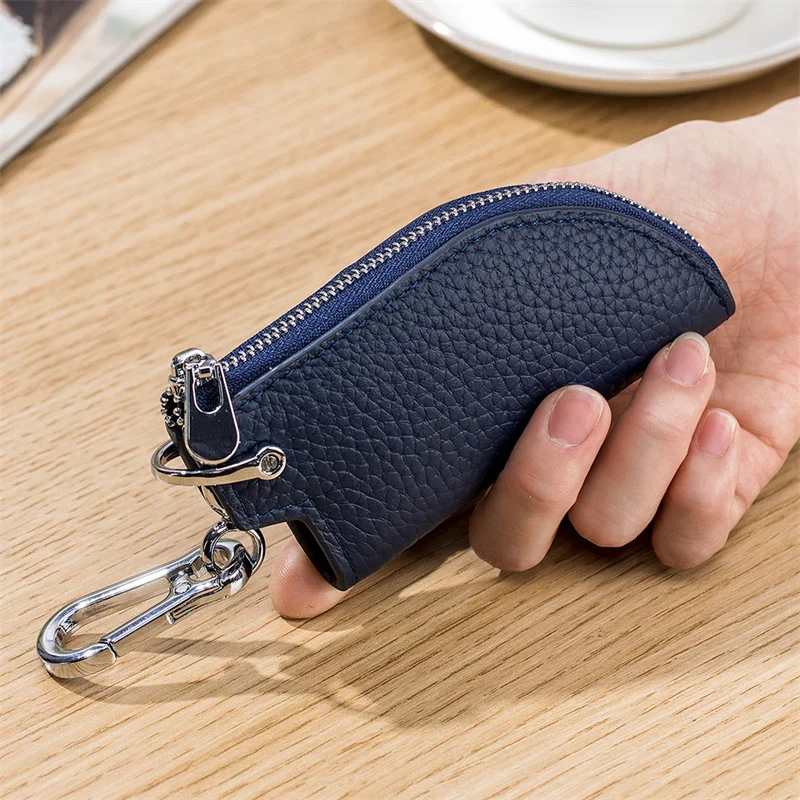 New Leather Zipper Key Case Men's Waist-mounted Car Key Cover Multifunctional Household Keychain Mini Portable Key Holder цена и фото