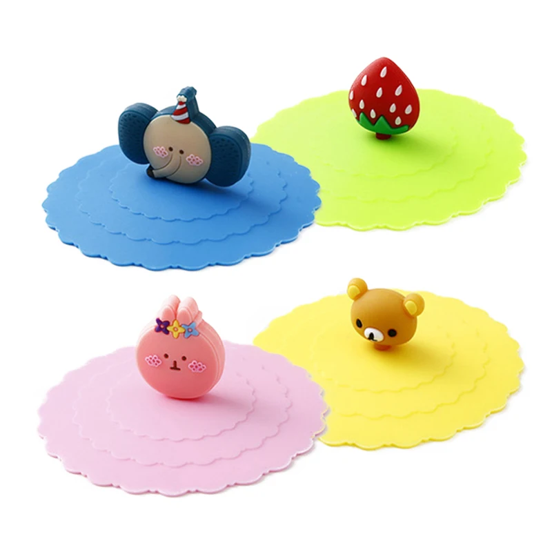 5PCS New Cute Anti-dust Silicone Glass Cup Cover Coffee Mug Suction Seal  Lid Cap,Random Colors and Random Modelling