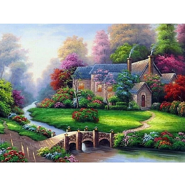 Diamond Painting House Scenery 5D Diamond Mosaic Seaside Landscape Rhinestone Embroidery Full Round Drill Home Decor CY-FJ02497-AE5