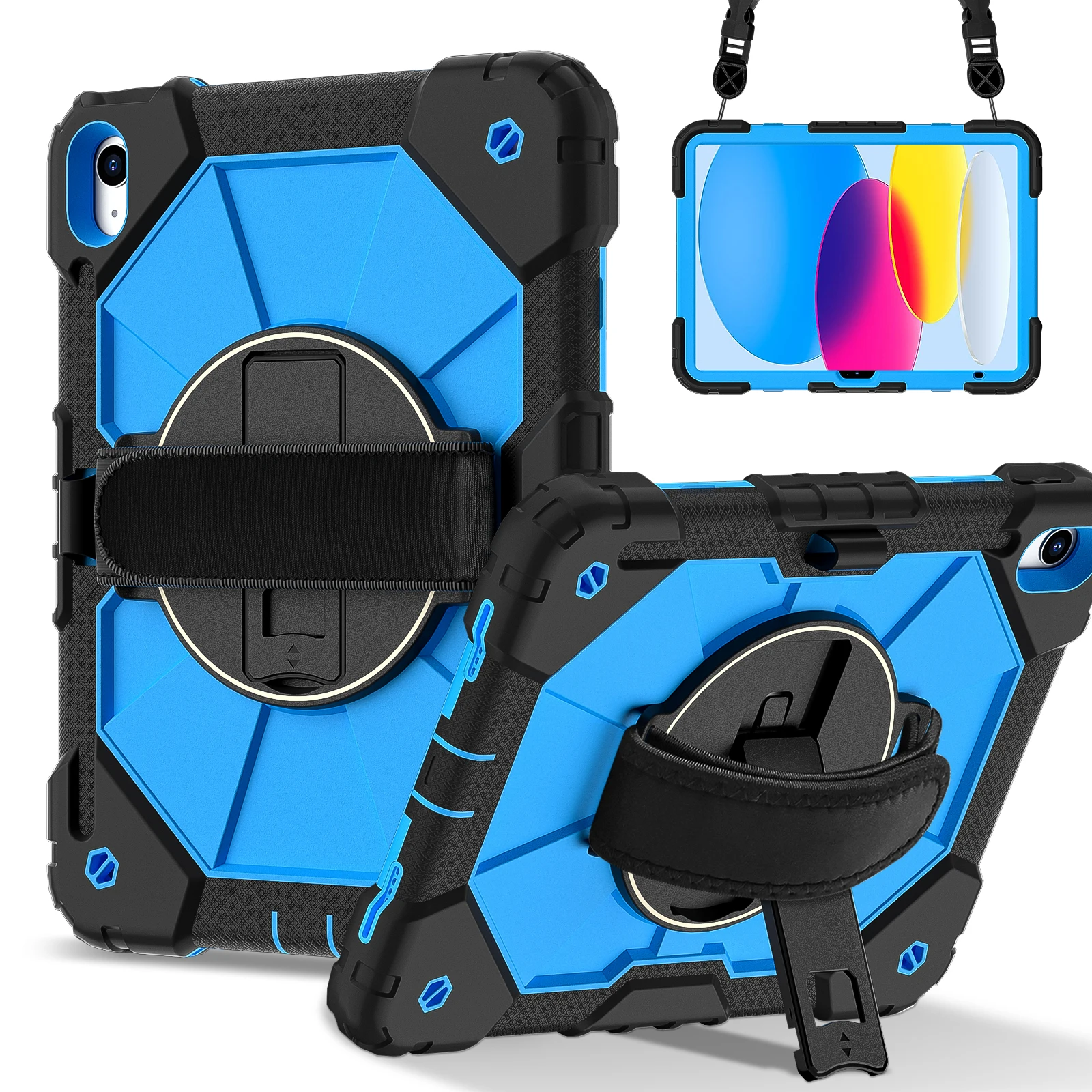 Kids Tablet Case with Hand Strap - 360° Rotatable Handle Stand, Shockproof Rugged Silicone Cover