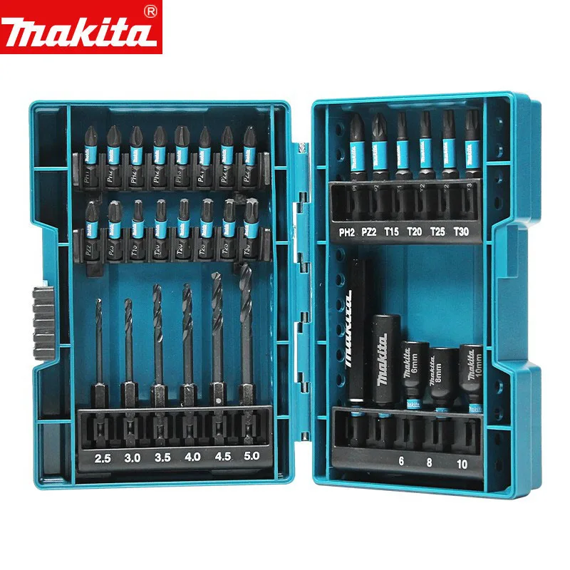 makita-e-06622-impact-black-metal-drill-screw-bit-33pcs-household-multifunctional-electric-hexagon-sleeve-screwdriver-bit-set