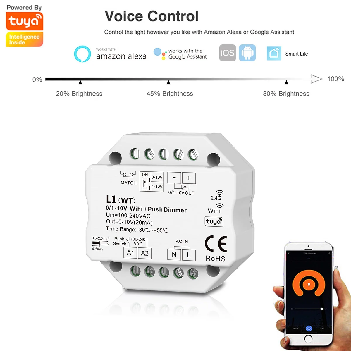 switch 0-10v 1-10v controlador dimmer + 2.4g