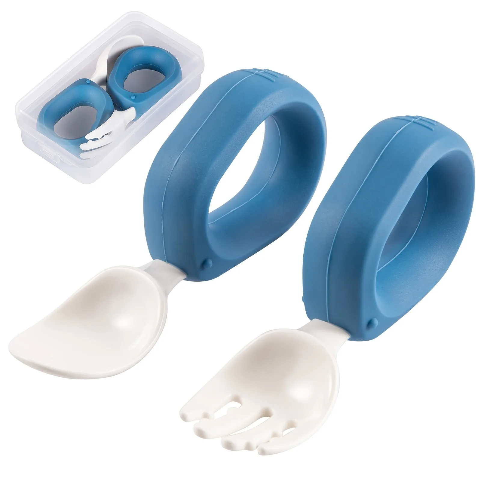 Baby Self-Feeding Training Spoon And Fork Set With Box, BPA Free Cute Loop Toddler Training Set
