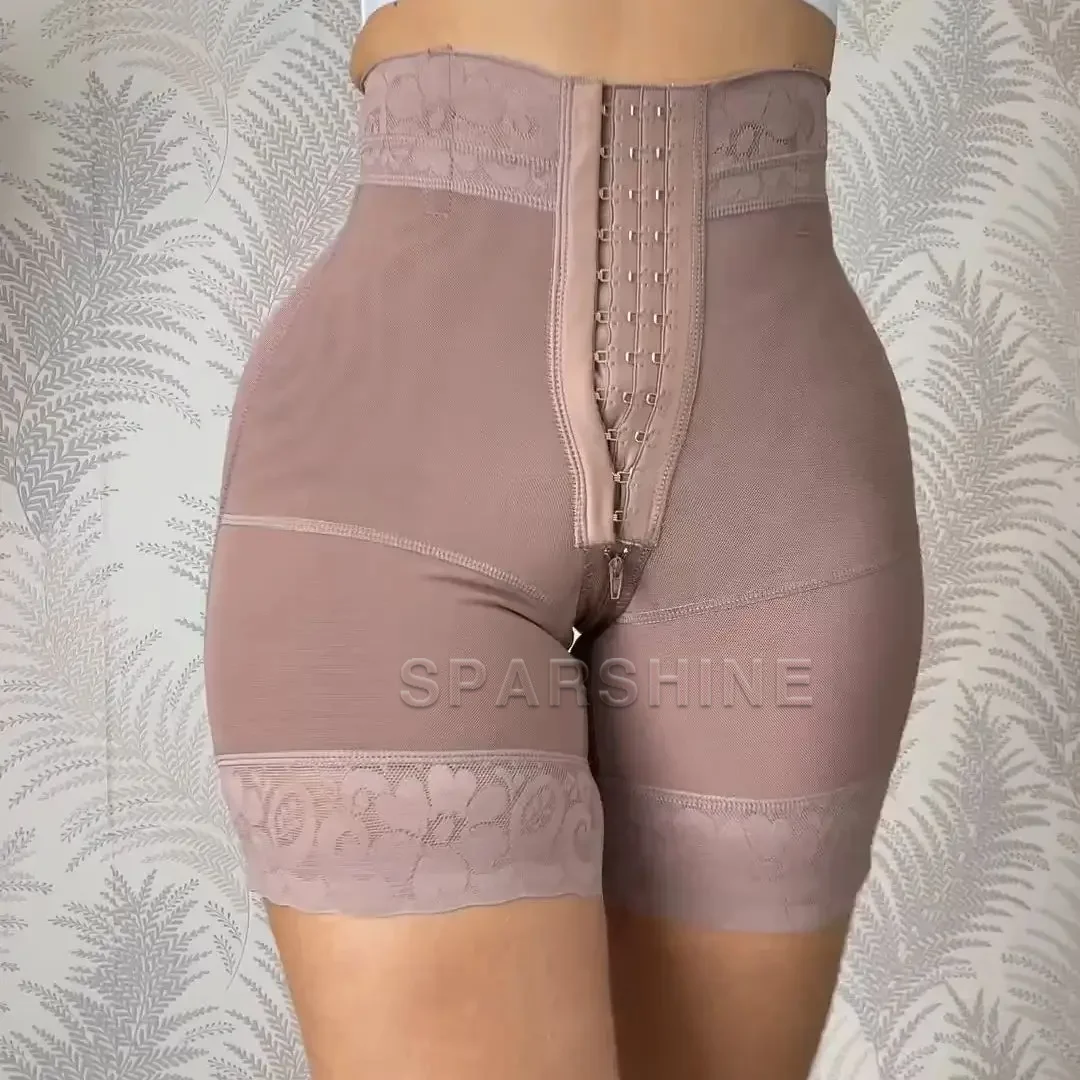 Slimming Tummy Control Lace High Waist Butt Lifter Shapewear With Hook-eyes Adjustable High Compression Body Shaper Bodysuit
