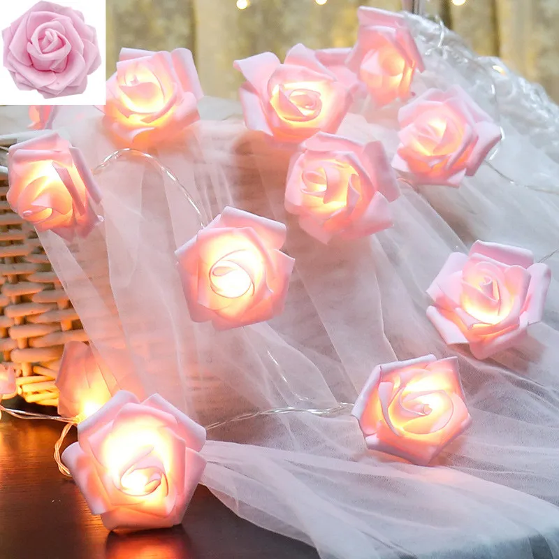 Guirnalda de luces LED artificiales con forma de rosa, guirnalda de luces navideñas, decoración para bodas, hogar, habitación, cortina, lámpara, nueva