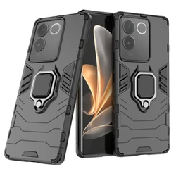 Shockproof Armor Phone Case with Metal Ring Holder and Magnetic Protection for VIVO T2 (Black)