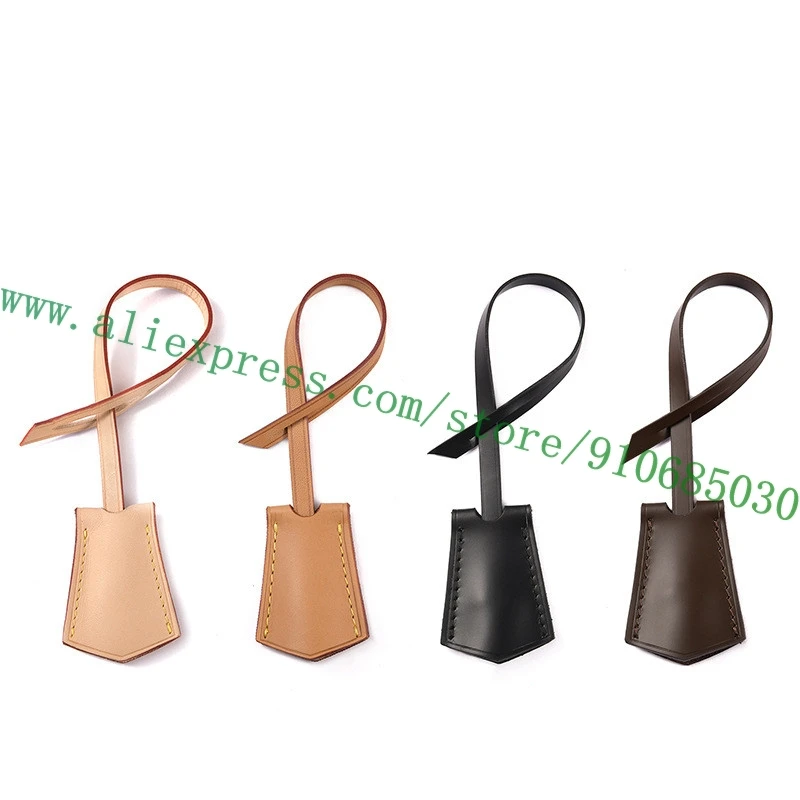 Solid Black Real Calf Leather Key Bell Charm Personalization Hanging Name Tag Strap For Designer Lady Handbag Women Bag