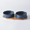 Dog Bowl Ceramic Matte Pet Bowl Cervical Spine Protector Anti Knock Over Wooden Tray Pet Feeding Supplies Cat Accessories 6