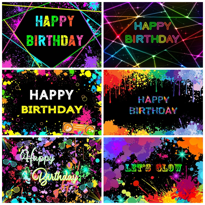 

Mocsicka Neon Birthday Party Background Photography Graffiti Hip Hop Prom Custom Photo Backdrop Studio Props Banner