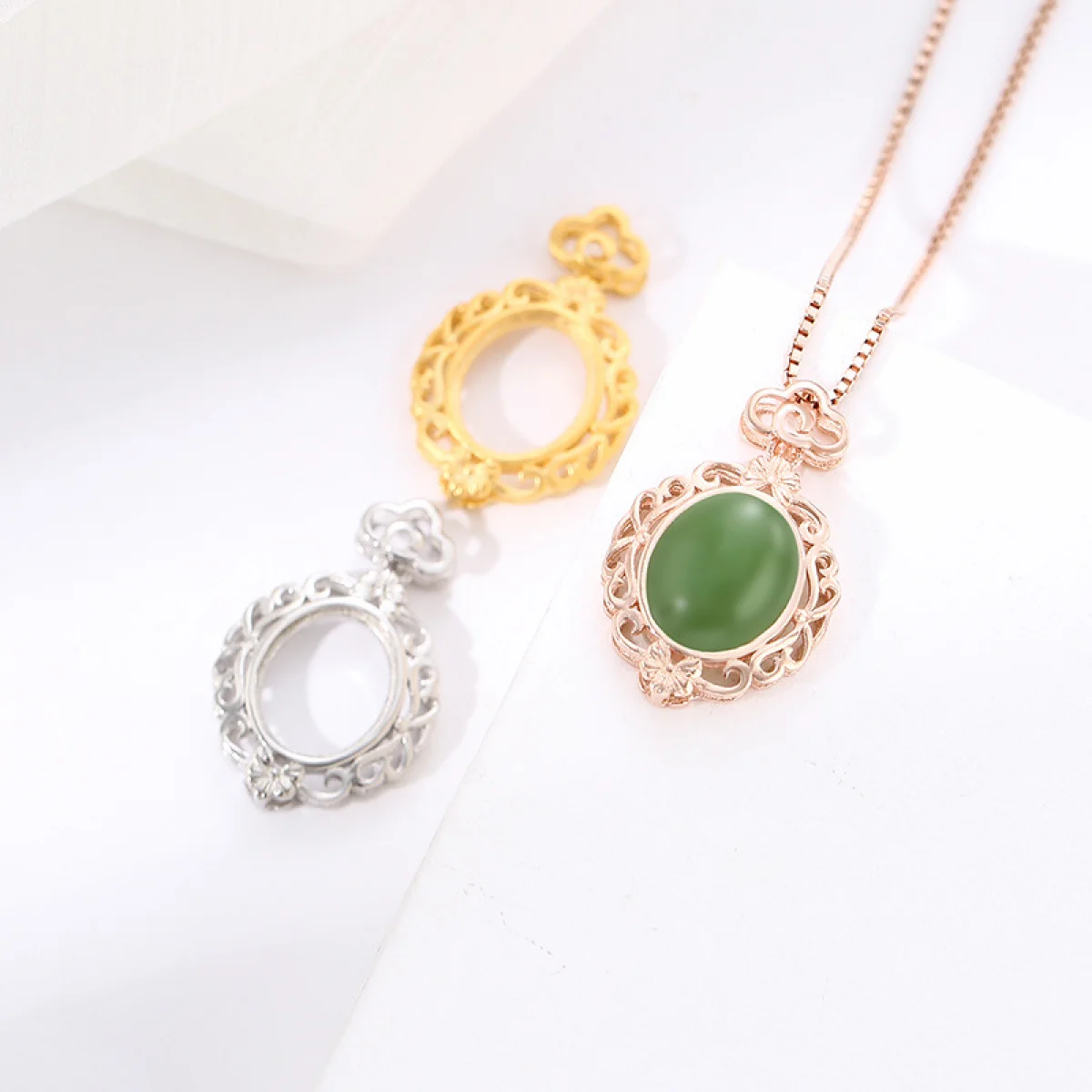 Solid 925 Sterling Silver DIY Jewelry Pendant Oval Cabochon Bezel Prong Settings Gemstone Pendant Jewelry Make Accessories