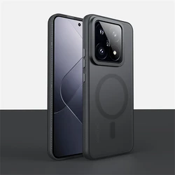 Luxury Matte Translucent Magnetic Wireless Charging Shockproof Armor Case for Xiaomi Mi14Ultra (Black)