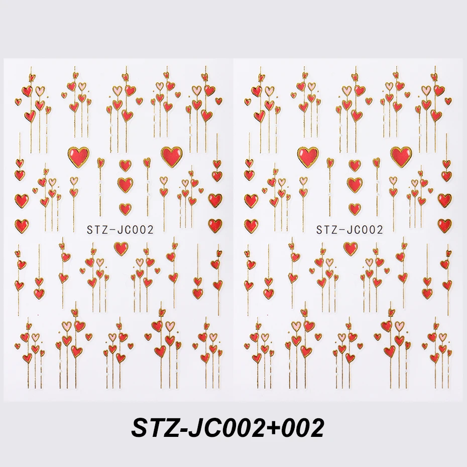 2 Stück 3D Valentinstag Herz Goldstreifen-Aufkleber Liebesherz-Linien Nagelaufkleber Romantische Rot-Rosa Klebende Slider Maniküre-Tipps – Detail 9