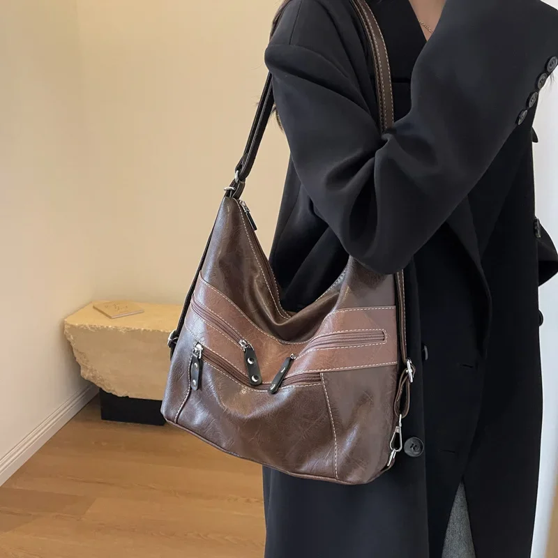 2023 New Fashion Soft Leather Shoulder Bag Multi-Layer Pockets Messenger Backpack Luxury Designer Female Large Handbags Purses