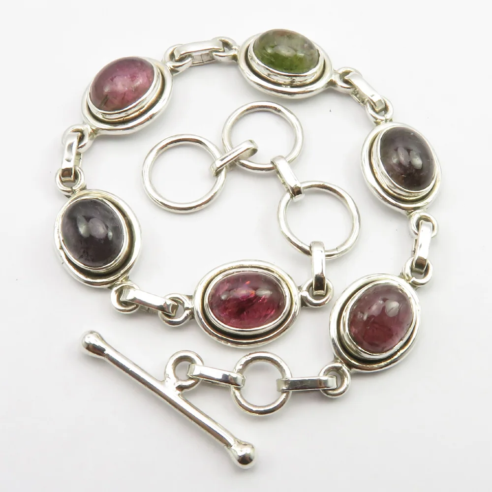 

Semi-precious Stone Natural Oval Bracelet 7.9" Handmade Gift