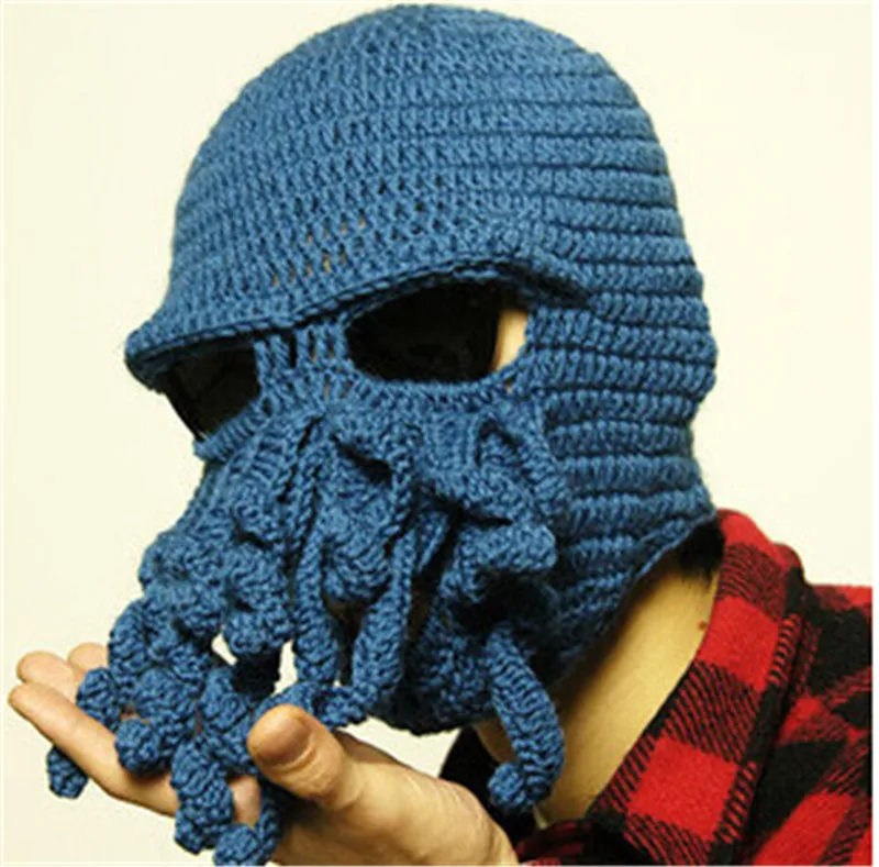Novelty Handmade Funny Tentacle Octopus Hat Crochet Cthulhu Beard