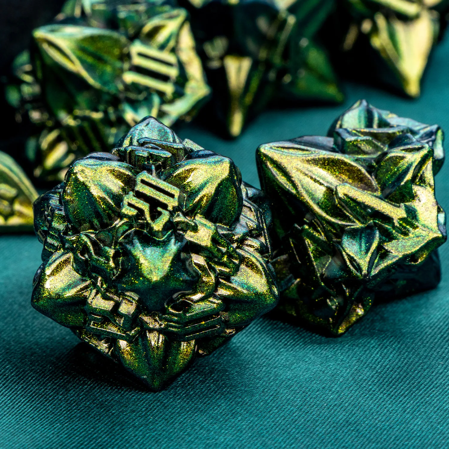 Dnd Metal Polyhedral RPG Dice Set For Dungeon and Dragon Pathfinder Role Playing Games D20 D12 D10 D8 D6 D4 D + D Retro Green game dice,dice set