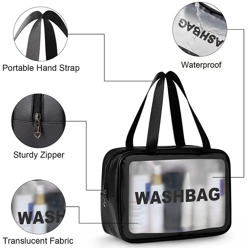 New Transparent Makeup Bag Toiletry Storage Bag Bath Swimming Beach Bag PU Sanding Bag Waterproof Washbag Cosmetic Cases Bag BEST SELLERS