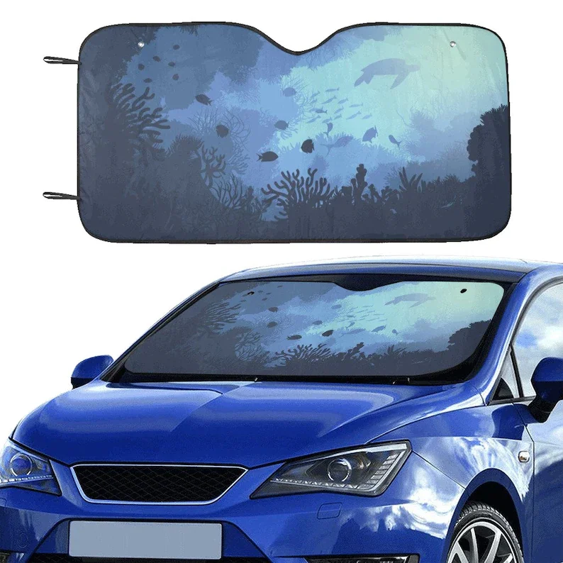 

deep sea blue car windshield sunshade blue turtle fish window sunscreen cute car accessories screen car gift