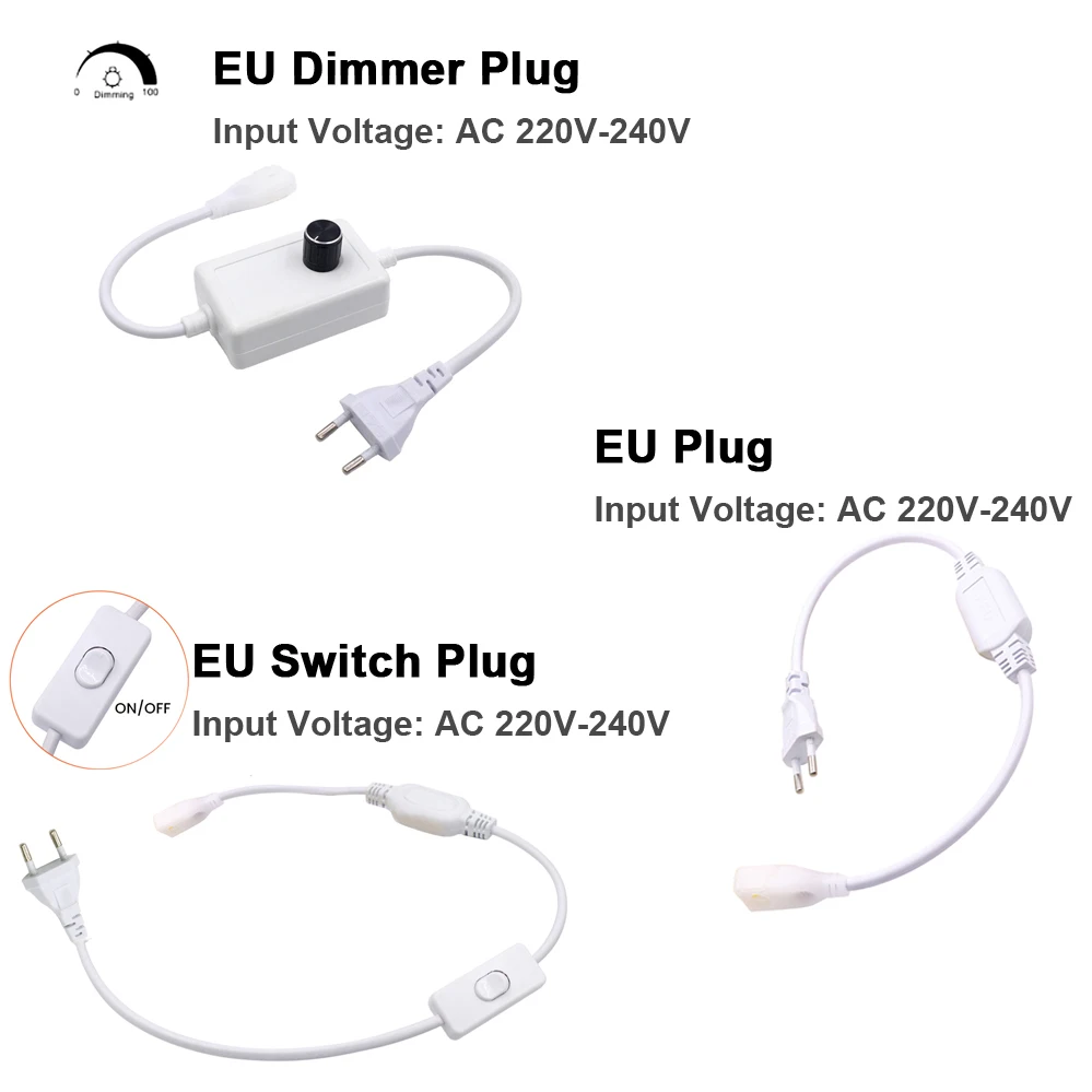 Description Picture 4 of itemAC Power Plug Supply With Dimmer Switch 110v 220v Power Wire / Cord EU US UK AU Plug For COB LED Strip Light 288  360 LEDs Cable