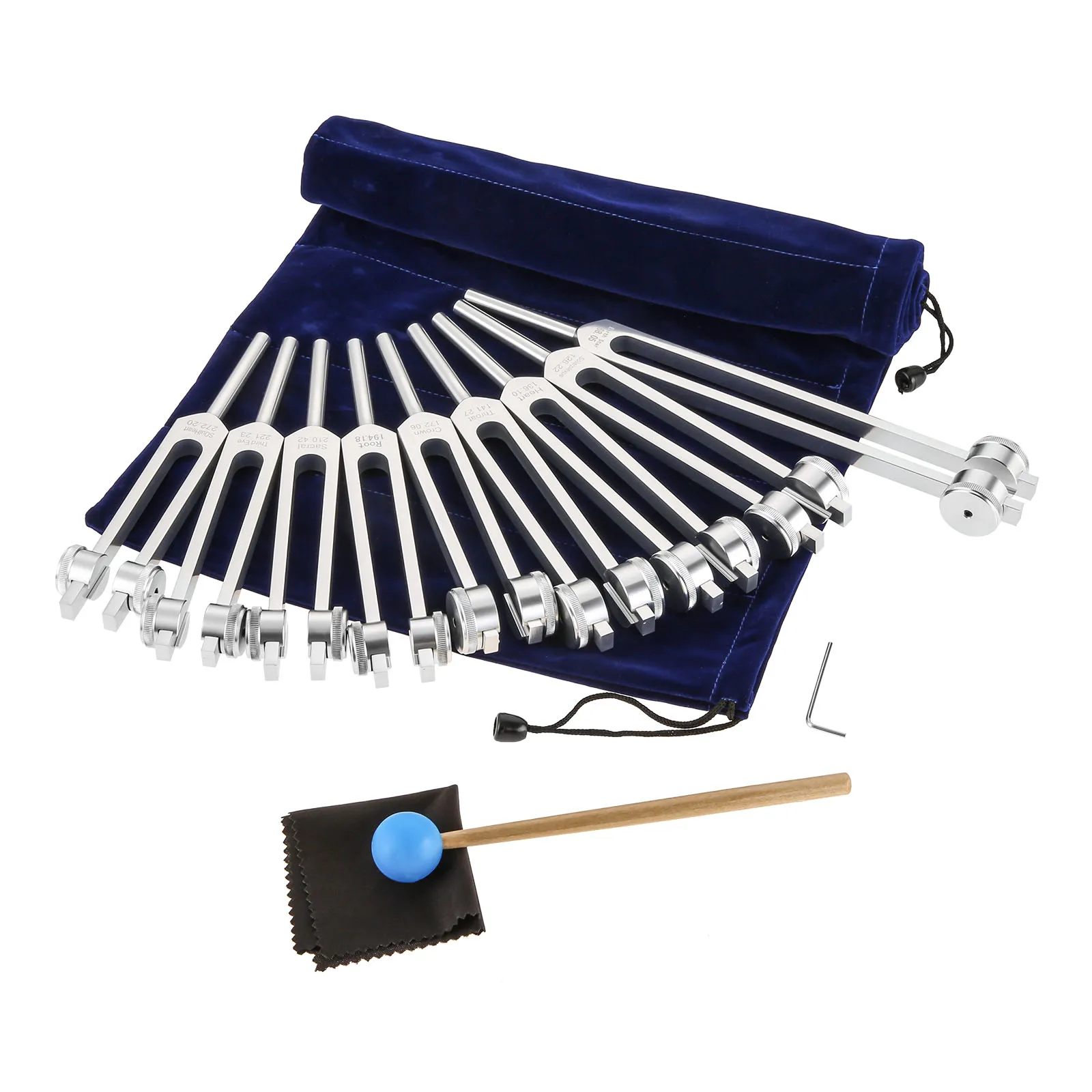Garfos de Ajuste Conjunto com Silicone Bolsa para a Terapia de Som Prata Chakra Alma Coração Martelo Vibração Instrumento Musical Balanceamento 9 Pçs & - Image 3