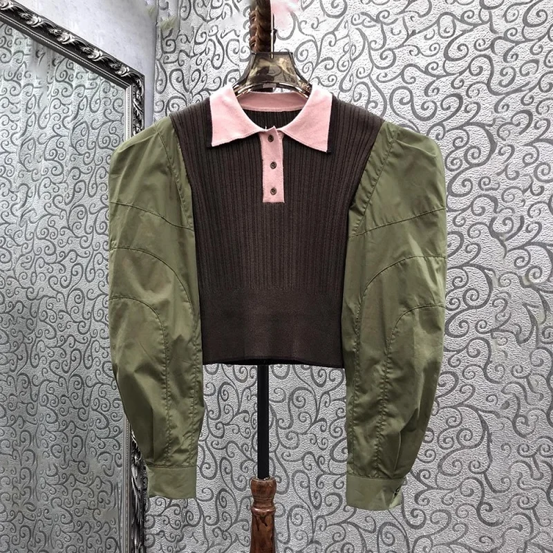 

New Arrival Sweaters 2023 Autumn Winter Tops High Quality Ladies Turn-down Collar Knitted Cotton Patchwork Long Sleeve Jumpers