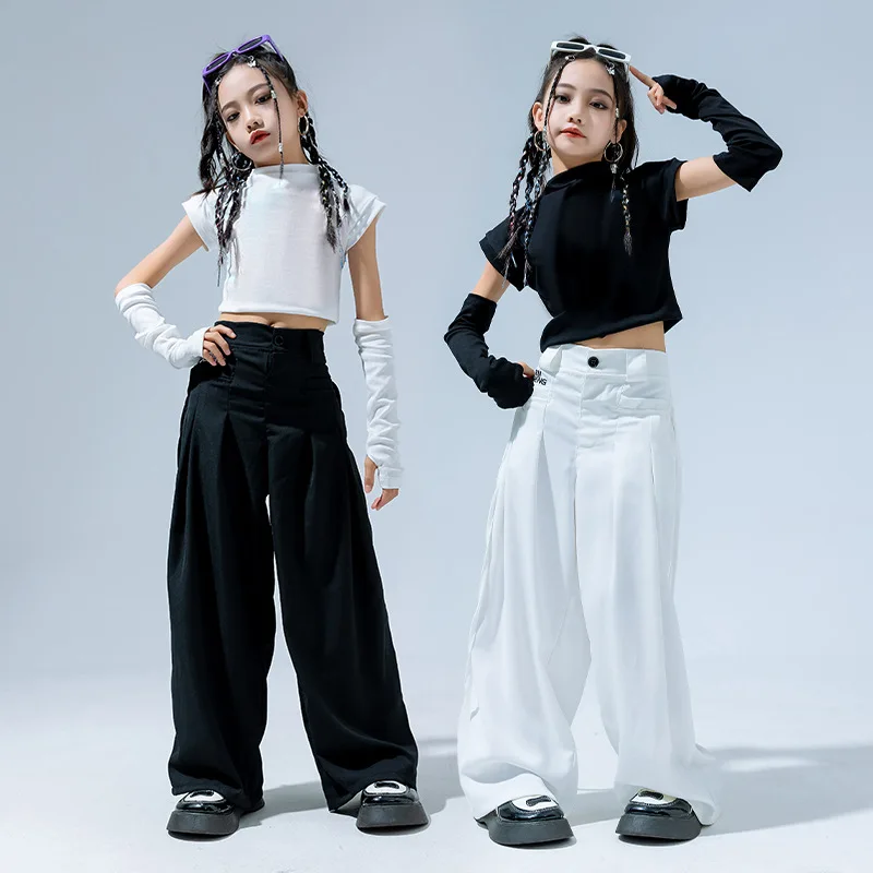 Fashion T Shirt Pants Children Ballroom Street Dance Wear for Girls Dancewear Outfits Dancing Clothes Jazz Hip Hop Costumes Suit