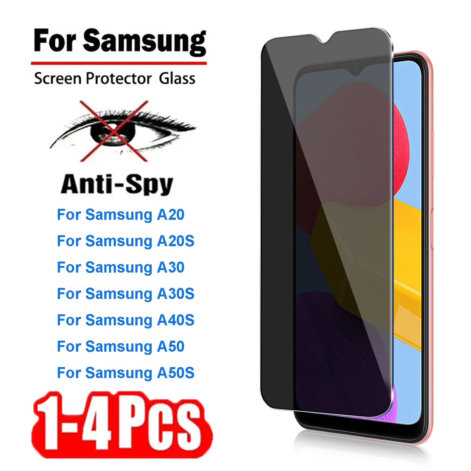 2pcs glass for samsung galaxy a70s a30s a40s a50s a20s a20e a10 a20 a30 a40 a50 a70 screen protector a 50 70 70s tempered glass 1-4Pcs Anti-spy Tempered Glass for Samsung Galaxy A20S A30S A40S A50S Privacy Screen Protector for Samsung A50 A30 Films Glass