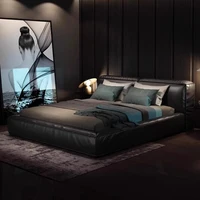 Chambre à coucher noire lit Double minimaliste fantaisie tables de nuit 180x200 lit rembourrage têtes de lit Camas matrimoniales accessoires pour la maison 1