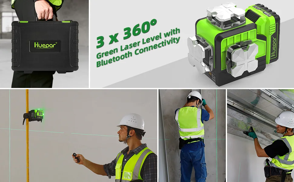 12 Lines 3D Green Laser Level with Remote, Bluetooth, Receiver/Tripod, Self-Leve